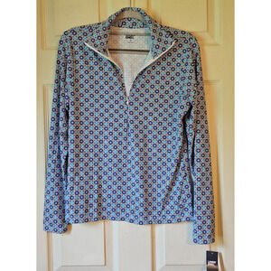 NWT Lands’ End Women’s Rash Guard Swim Shirt Long Sleeve XS 2-4 Blue Geometric